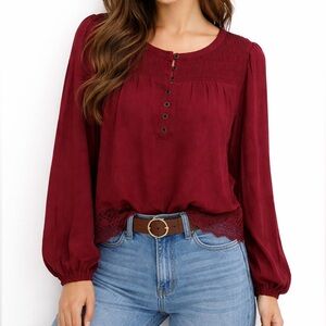 FRYE Long Sleeve Blouse with Lace detail